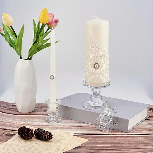 Miniatura 5 de Unity - Portavelas de cristal para velas de pilar, juego de 3 portavelas de cristal, candelabros decorativos de vidrio transparente para mesa de