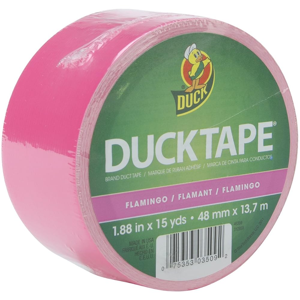 Duck X-Factor Funky Flamingo Duct Tape - 1.88 Width X 45 Ft Length - Easy Tear Heavy Duty - Pink