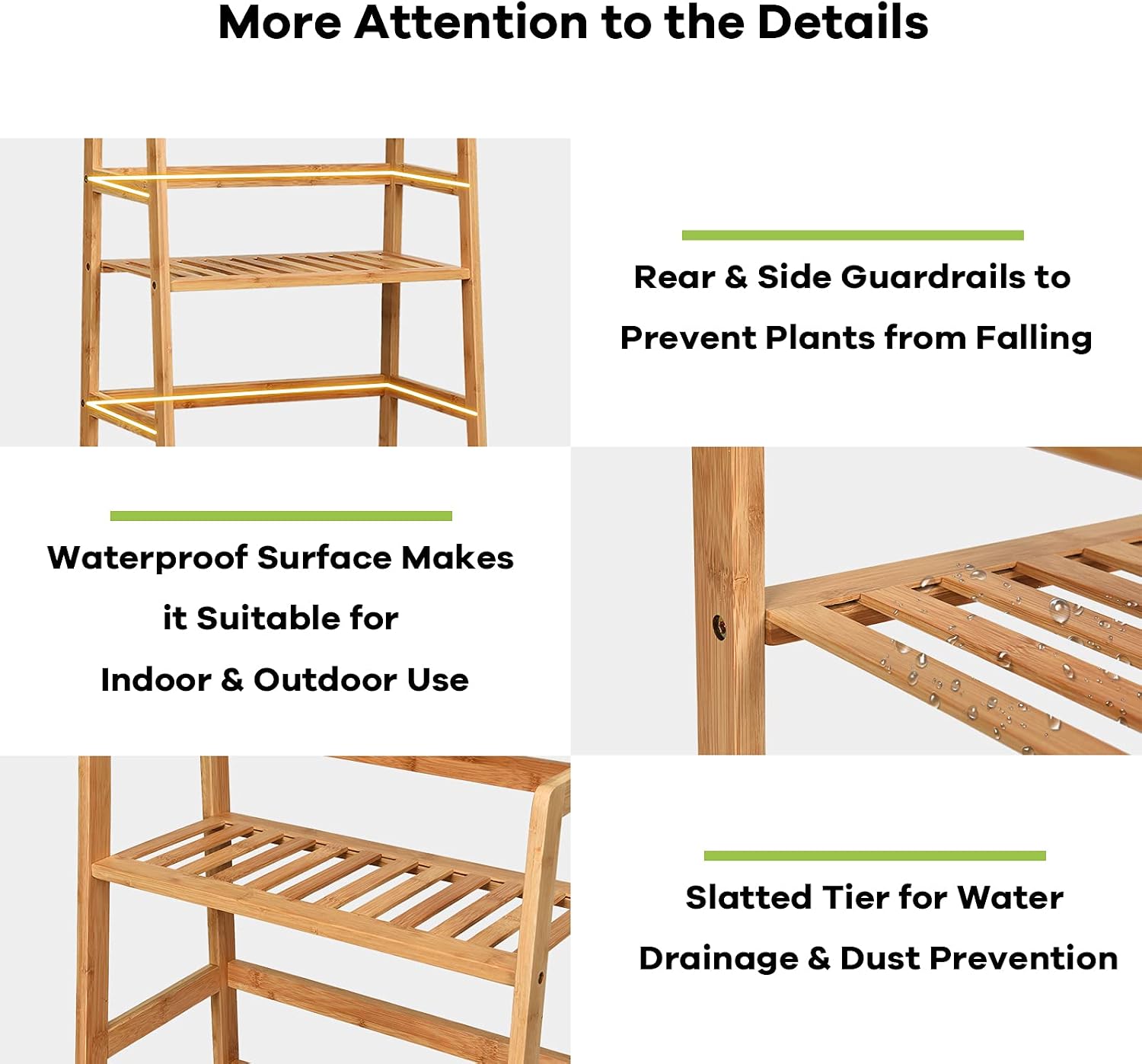 S AFSTAR 4-Tier Bamboo Plant Stand, Multifunctional Freestanding Rack with Guardrails, Potted Plant Display Shelf for Living Room Balcony (Natural)