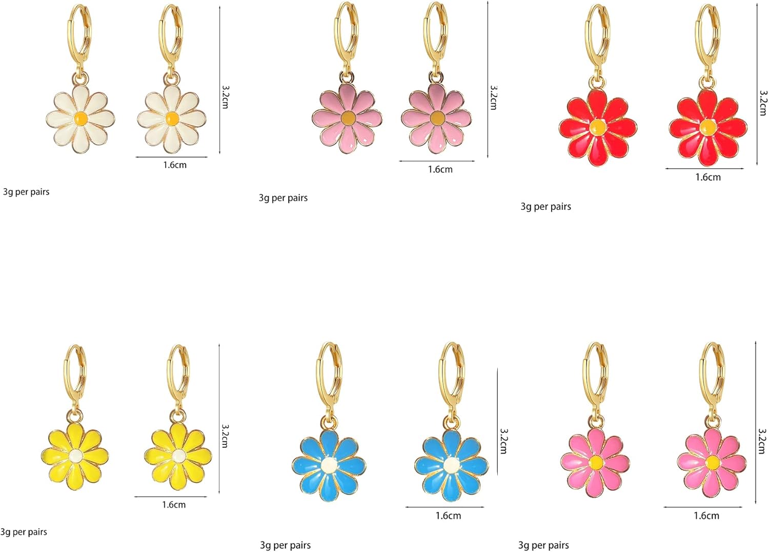 6 Pairs Gold Plated Daisy Stud Hoop Earrings Set for Women Minimalist Daisy Stud Earrings for Everyday Wear - Image 4