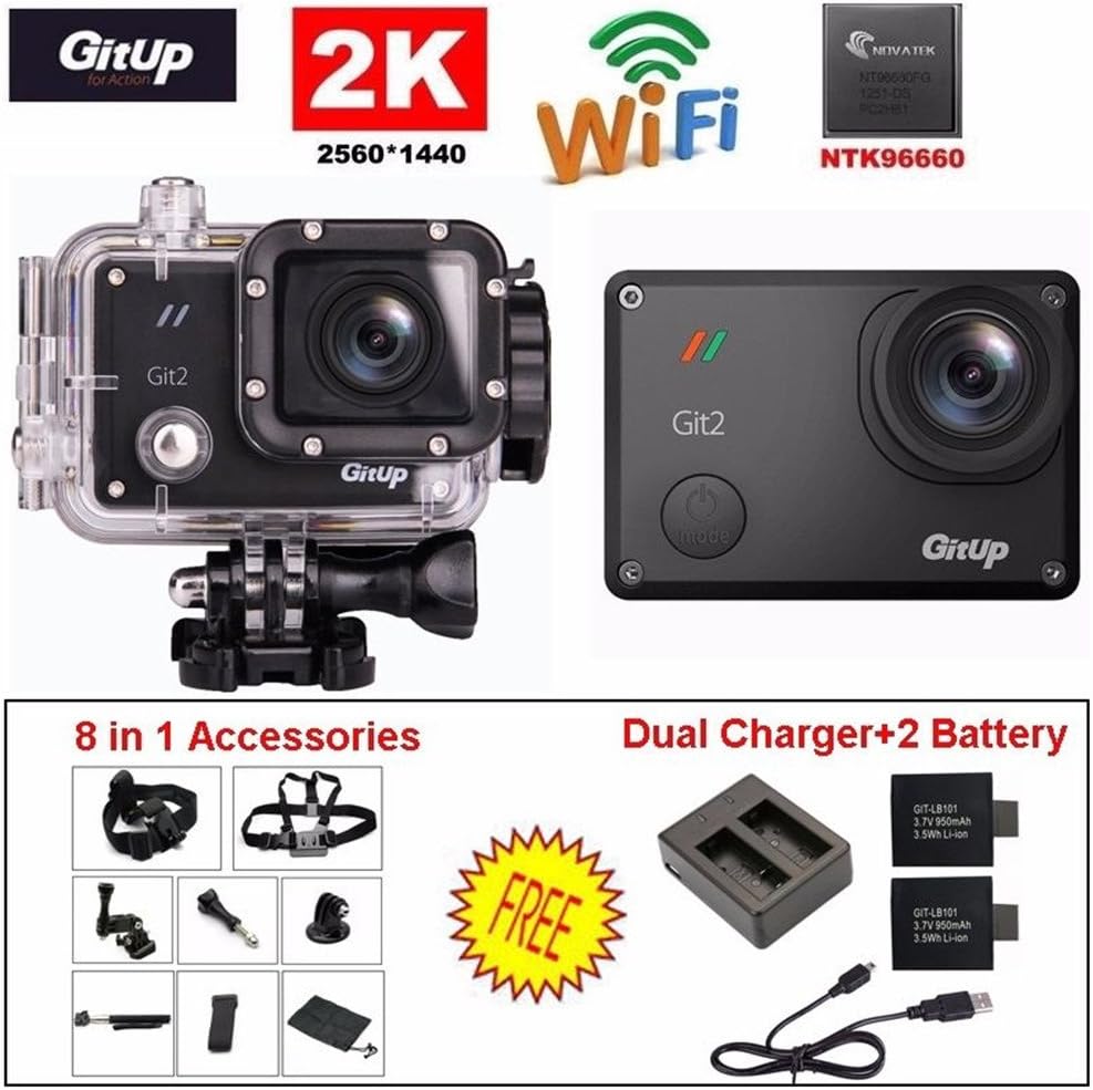 GitUp GIT2 Pro 2K Action Camera with GoPro / SJCam Accessories(Pro Edition) 1.5-Inch LCD (Black)