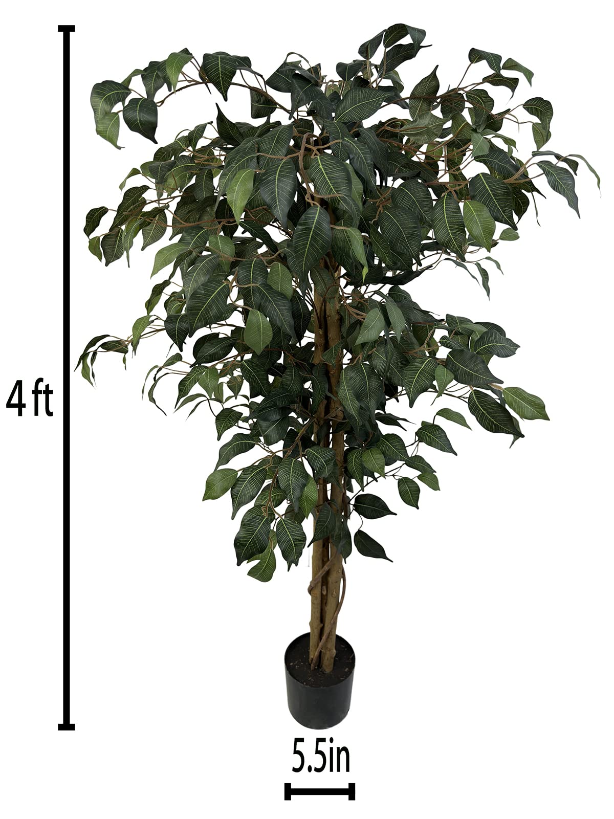 VIGGDA 4FT Artificial Ficus Trees with Silk Leaves and Natural Trunk, Faux Ficus Tree with Sturdy Plastic Nursery Pot, Fake Ficus Tree for Office Home Farmhouse for Indoor Outdoor Decor