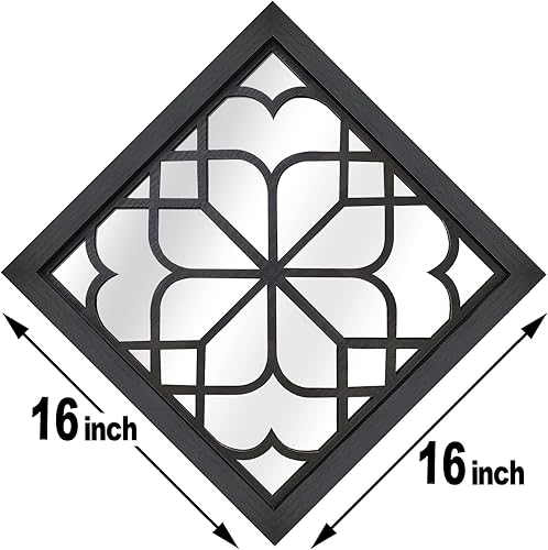 Miniatura 2 de Wocred 2 espejos hexagonales de pared, magnífico espejo rústico de granja, espejo de entrada de color negro para renovación de baño, dormitorios,