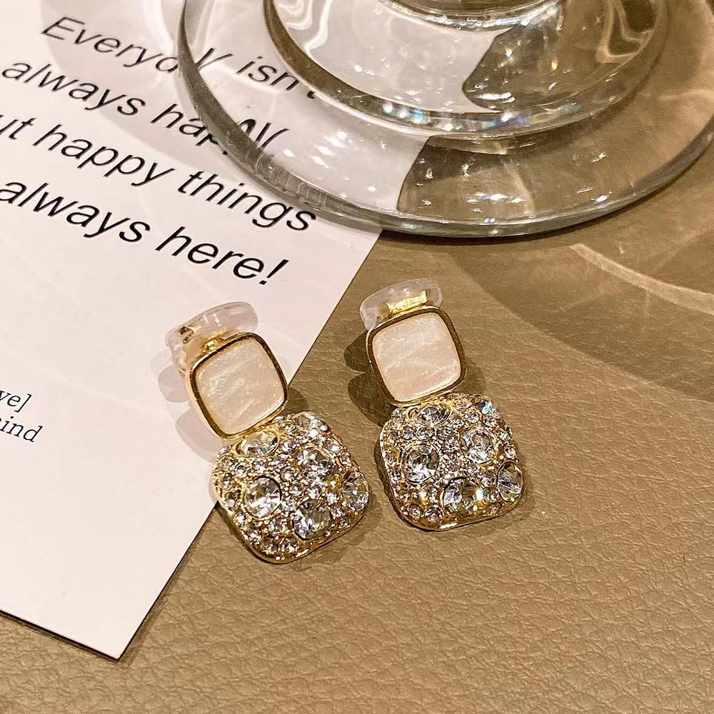 2個 レディース ゴールド ホワイト 四角形 イヤークリップ 穴を開けていない耳, 亜鉛, ジルコン