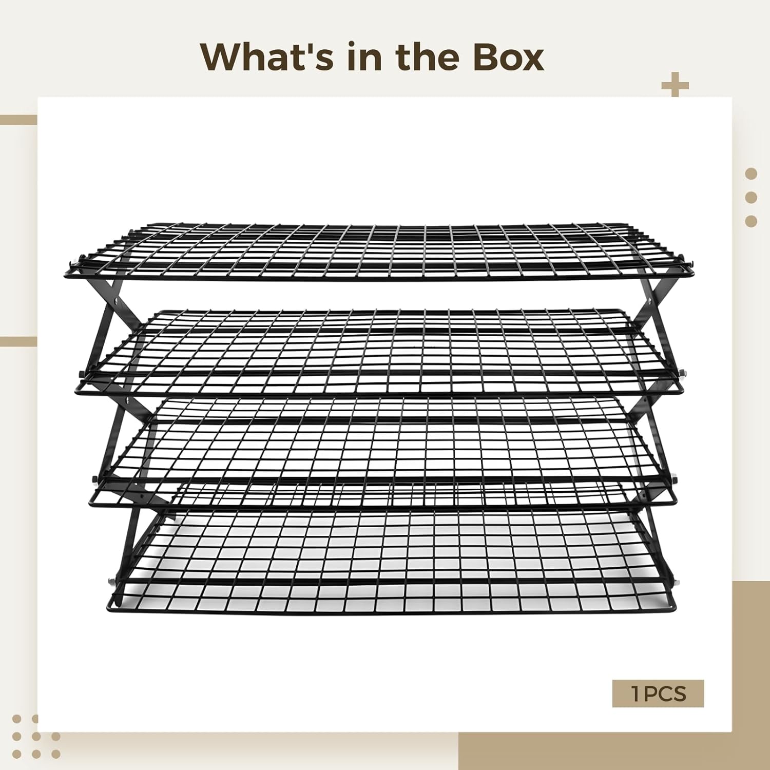 4-Tier Collapsible Stacking Cooling Racks for Baking, Iron Wire Foldable Food Cooling Shelf, Portable Outdoor Camping Picnic Grill Stand, Heavy Duty Kitchen Oven