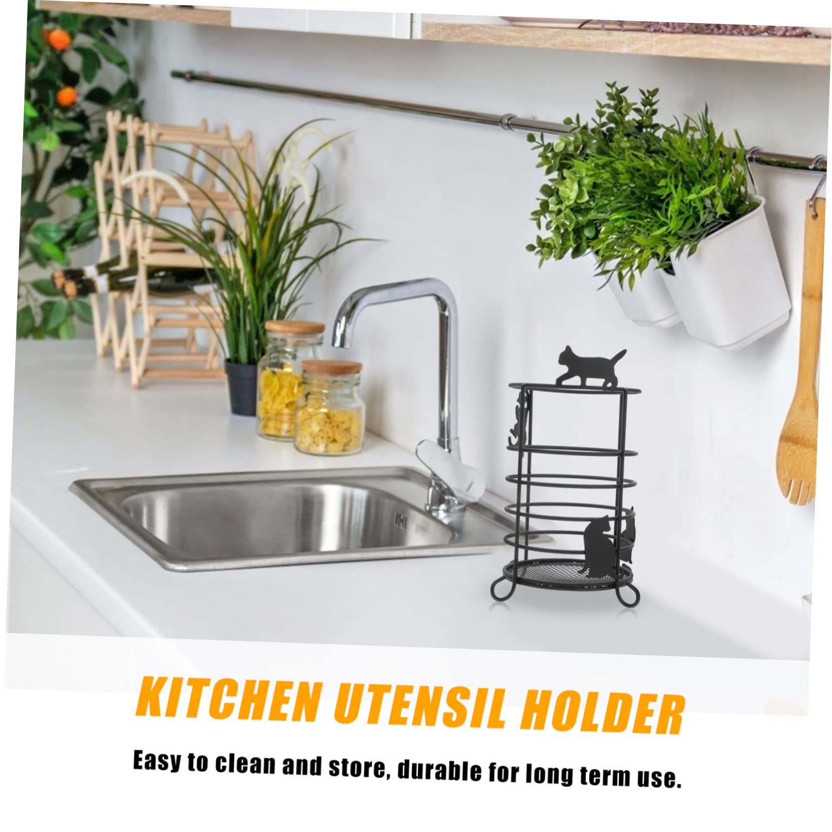 Zerodeko Multifunctional Cat Pen Holder Cute Iron Tableware Organizer for Utensils and Storage for Home Restaurant Dorm and Camping