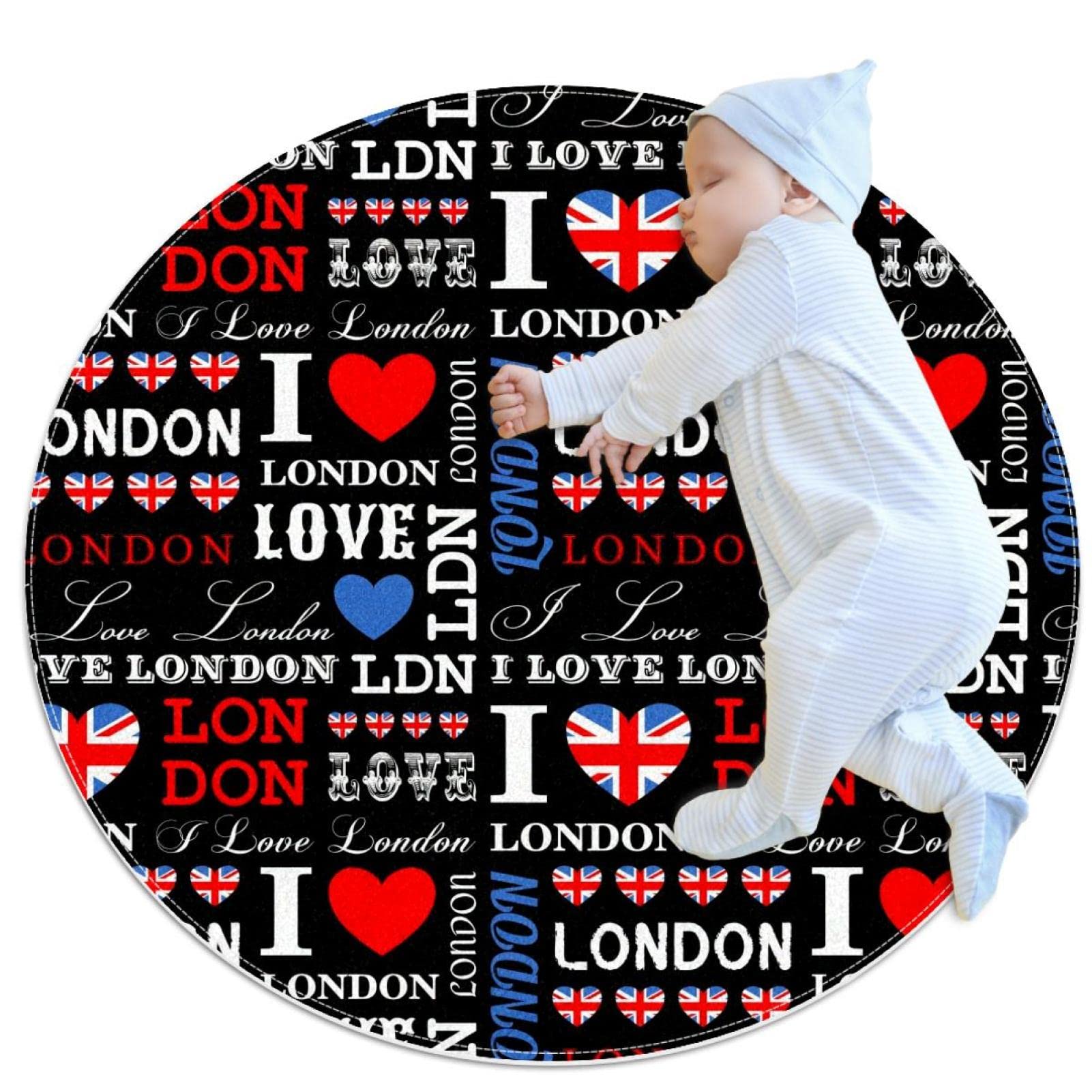 Alfombra redonda para niños JDEZ de juego con estampado Amo Londres y tejido lavable
