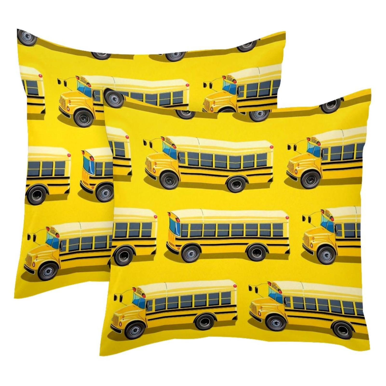 Housse de coussin bus scolaire en velours 50x50 cm | Lot de 2 taies déco double face