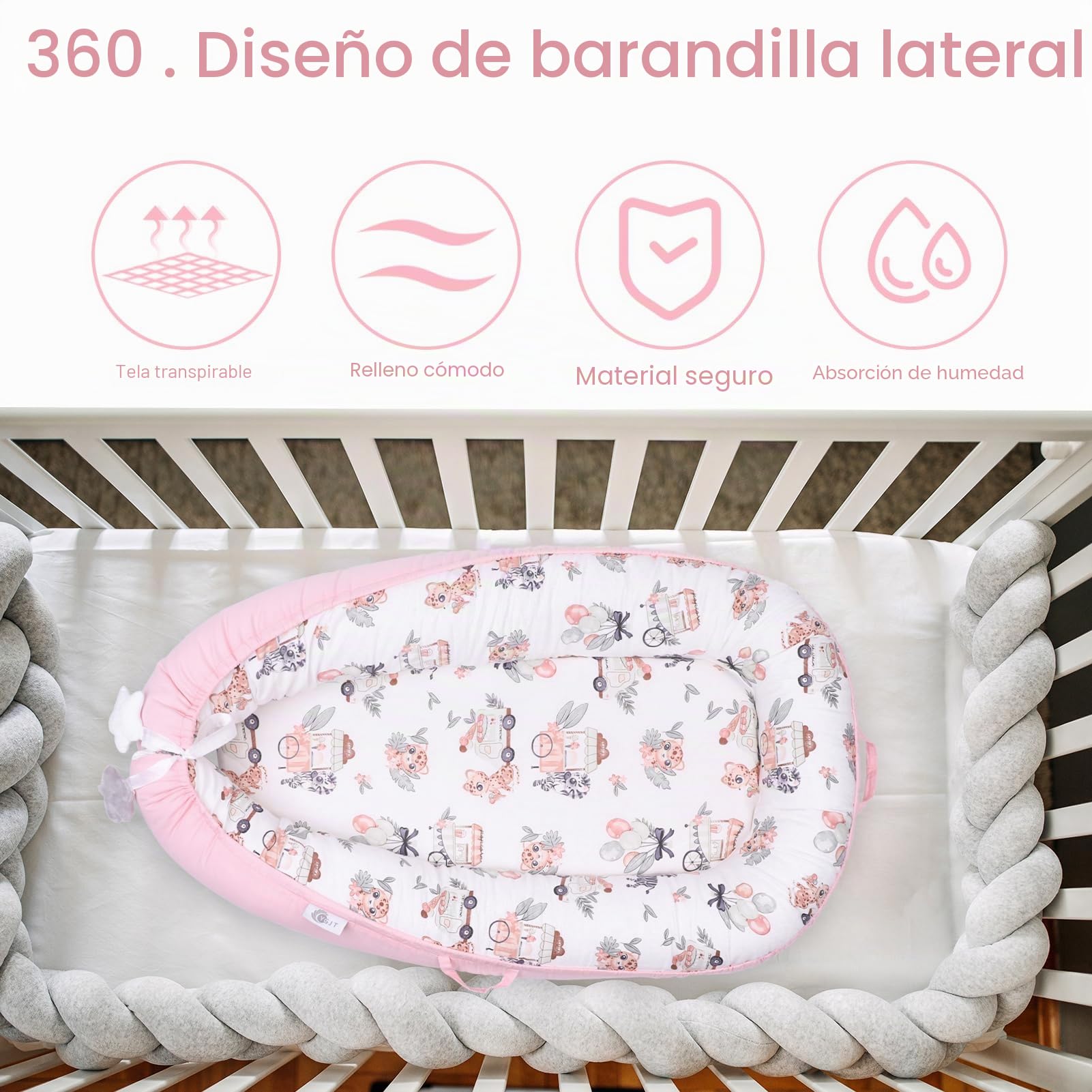YGJT Nido de bebé para recién nacido, tumbona para niños de 0 a 12 meses, nido de bebé 100% algodón, artículos esenciales para recién nacidos, regalos para bebés (adorable ciervo rosa)