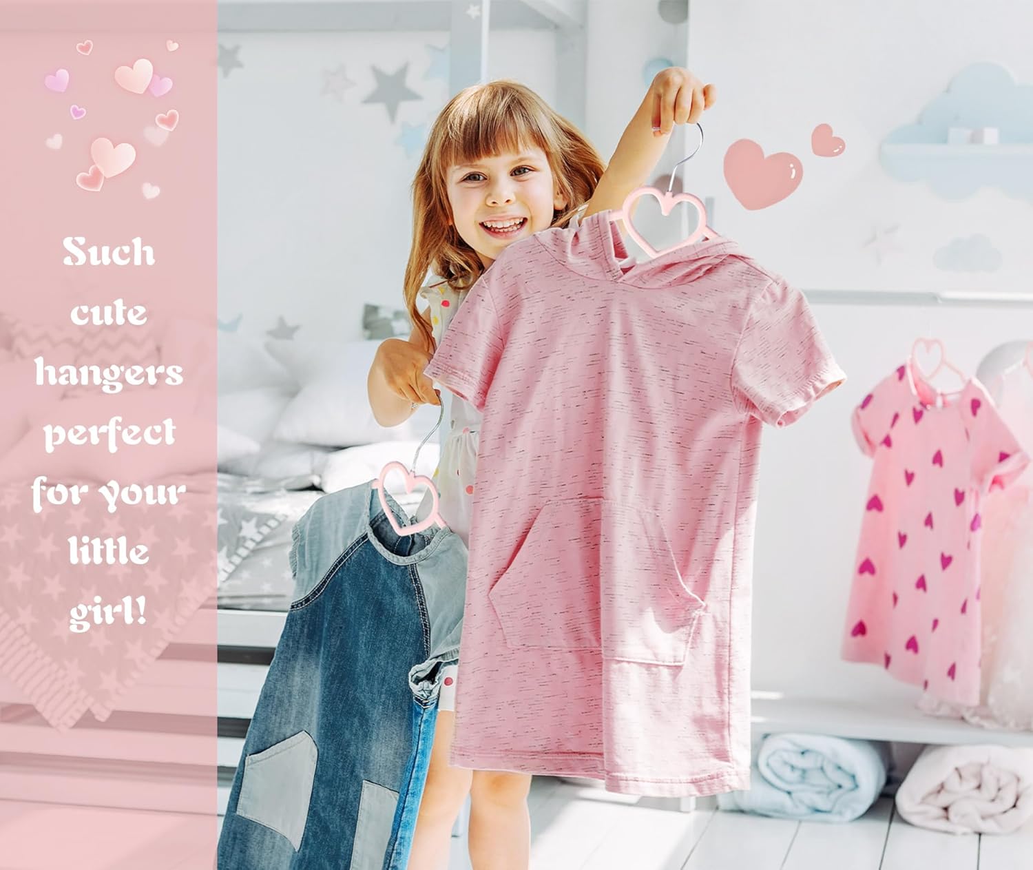 GOSCHE Kids Velvet Hangers (12.8 Inch - 50 Pack), Non-Slip Baby Clothes Hangers for Closet, Ultra Slim Space Saving Children Hanger, 360Degree Swivel-Hook, Infant/Toddler Hangers, Dark Pink
