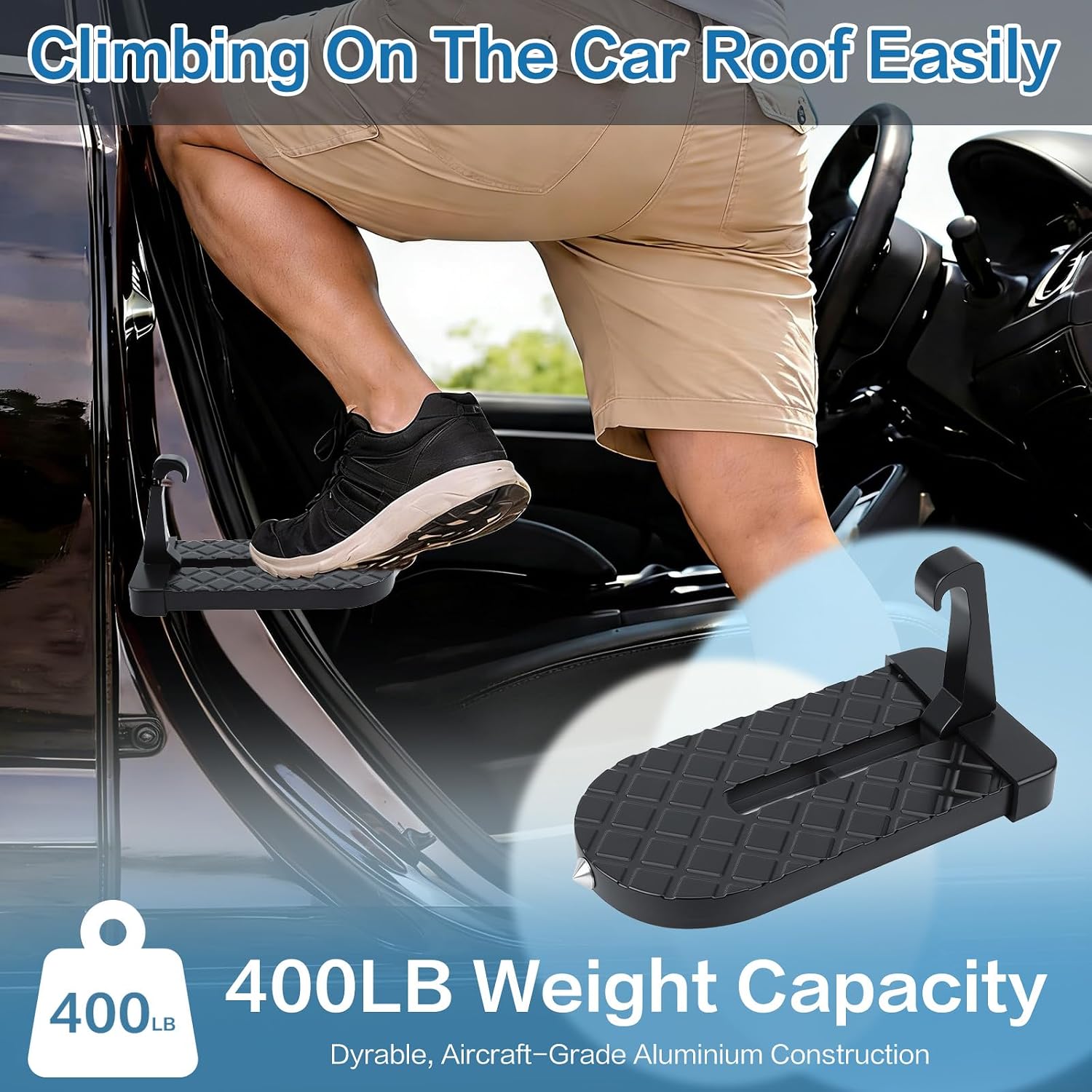 Folding Car Door Step, 400 lbs Capacity Aluminum Alloy Running Board Side Step Heavy Duty - Universal Fit Foldable Roof Access Ladder for Trucks, SUVs, and Cars (Set of 2)