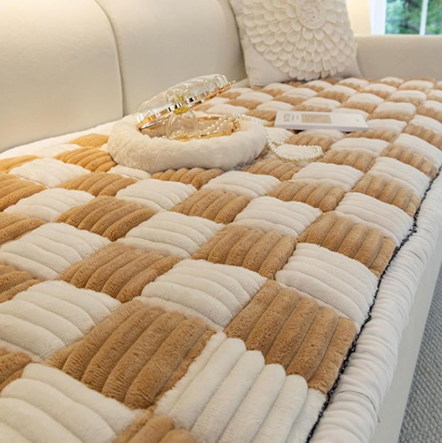 Couch Cover for Dogs Washable, Extra Thick Plaid Pet Bed Protector with Non-Slip Bottom, Customizable L-Shaped Sofa Cover for Pets, Snuggle Paw Couch Cover (Pink, 70 * 180cm/28 * 72'')