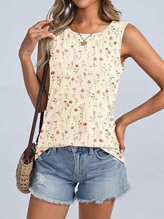 ORANDESIGNE Womens Floral Tank Tops Crewneck Sleeveless Shirts Casual Summer Loose fit Top