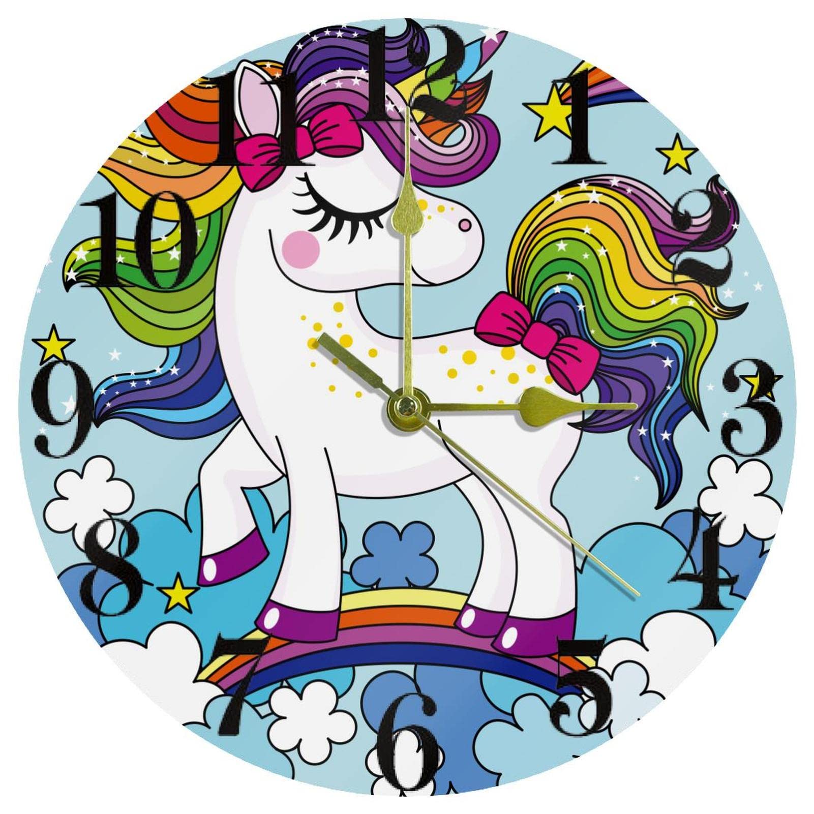 Horloge murale licorne 25 cm à quartz silencieuse pour chambre d'enfant