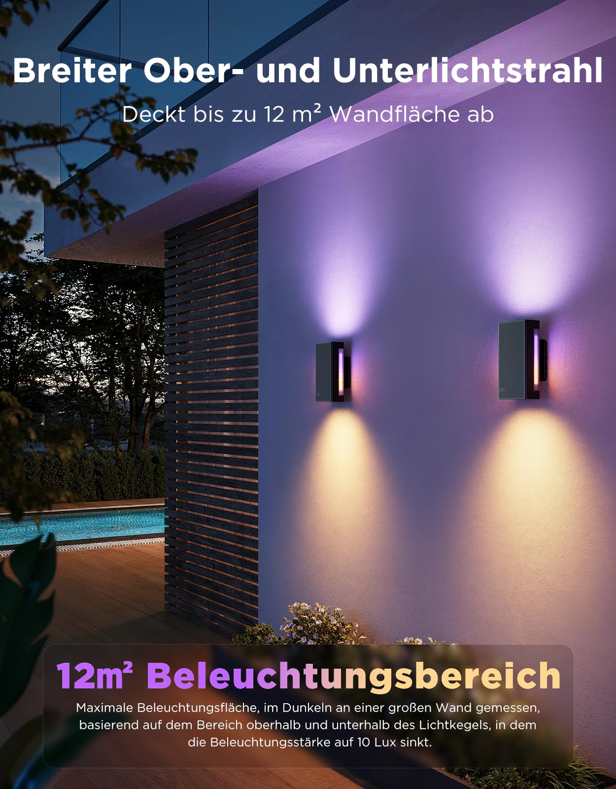 Govee Outdoor UpDown Wandleuchte, 1400lm RGBICWW Wandlamp, IP66, 2 Stück | 2700K–6500K UpDown Außenwandleuchte mit 64 Szenen, DIY-Farben, Funktioniert Matter/Alexa/Google, Veranda, Balkon, Terrasse