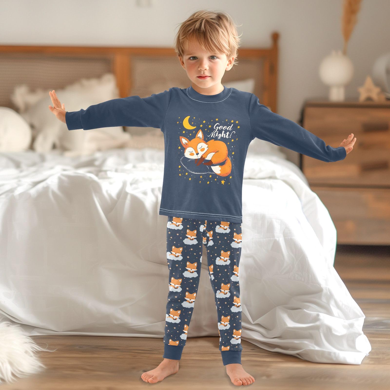 Mnsruu Lindo conjunto de pijama de zorro de algodón suave de manga larga de 2 piezas