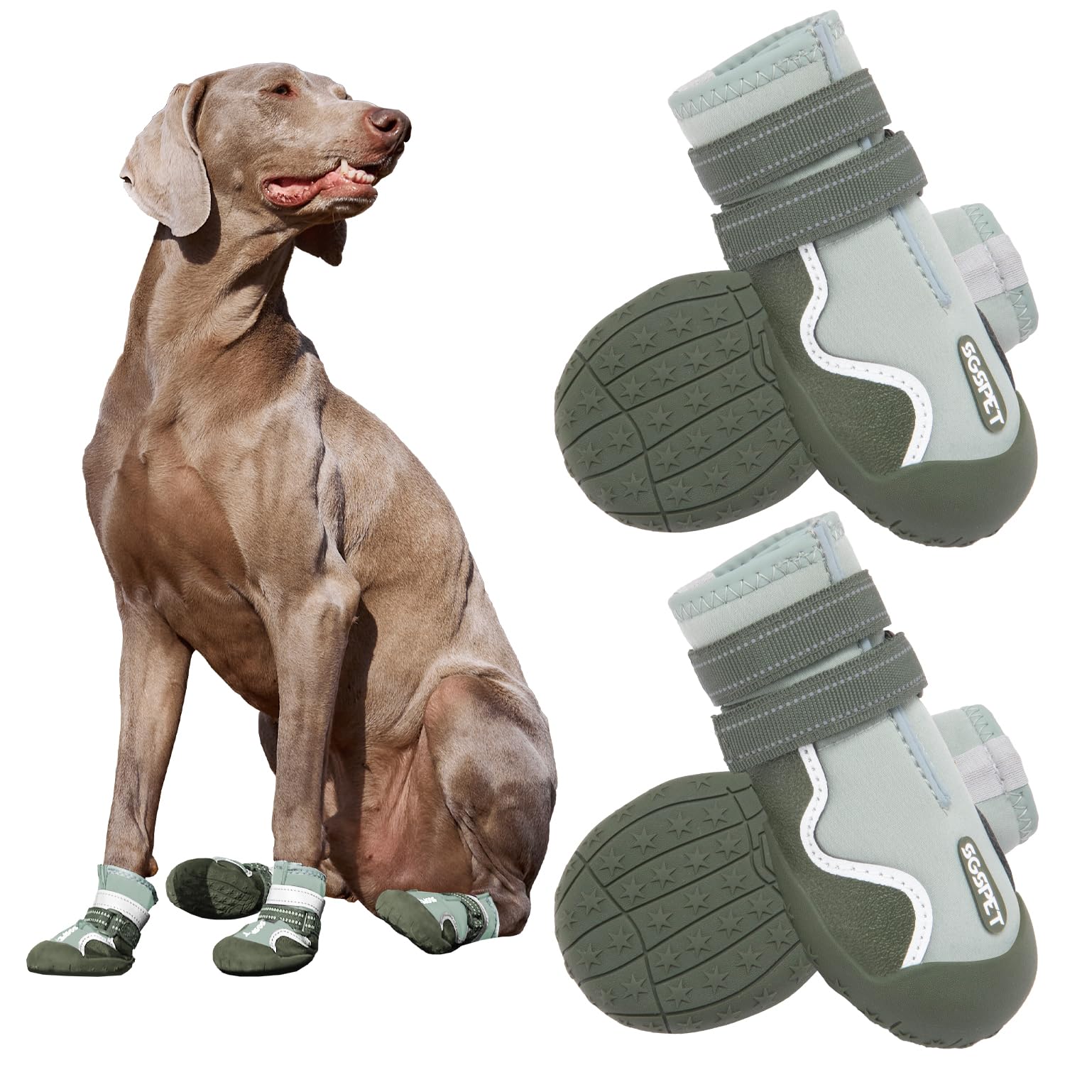 Dog Shoes, Waterproof Dog Booties Paw Protector for Hot Pavement, Snowy Day, Outdoor Walking Skip-Proof Dog Shoes Green 2.8in L