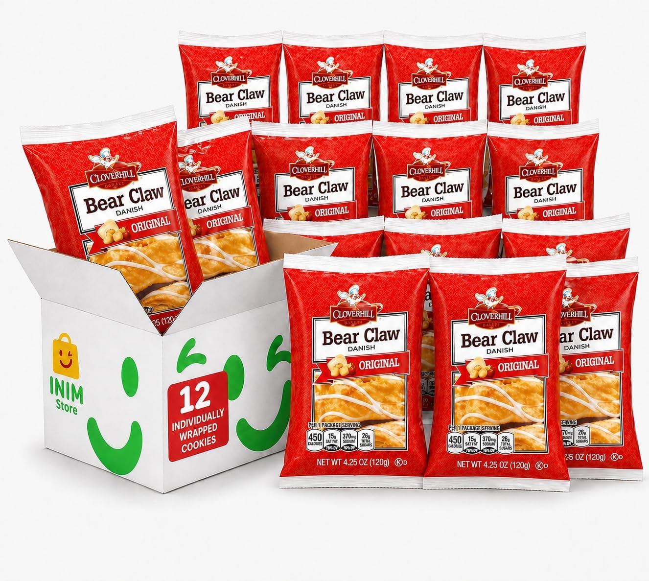 Bear Claw Strawberry Cream Cheese Danish – 12 Pack, 4.25 oz Individually Wrapped | Bulk Pastries for Vending & Breakfast | Shelf-Stable Snack Cakes