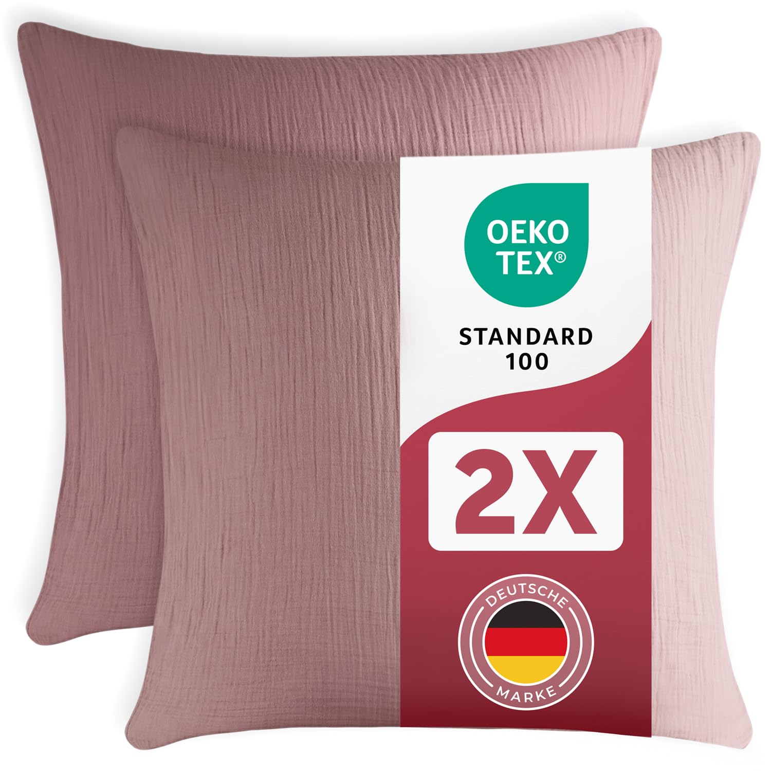 Blumtal Musselin Kissenbezug 80x80 cm 2er Set - Oeko-TEX zert. Musselin Kopfkissenbezug 80x80 aus 100% Baumwolle - weiches Kissen-Set waschbar bei 40 °C - atmungsaktive Sommer Kissenbezüge Violett