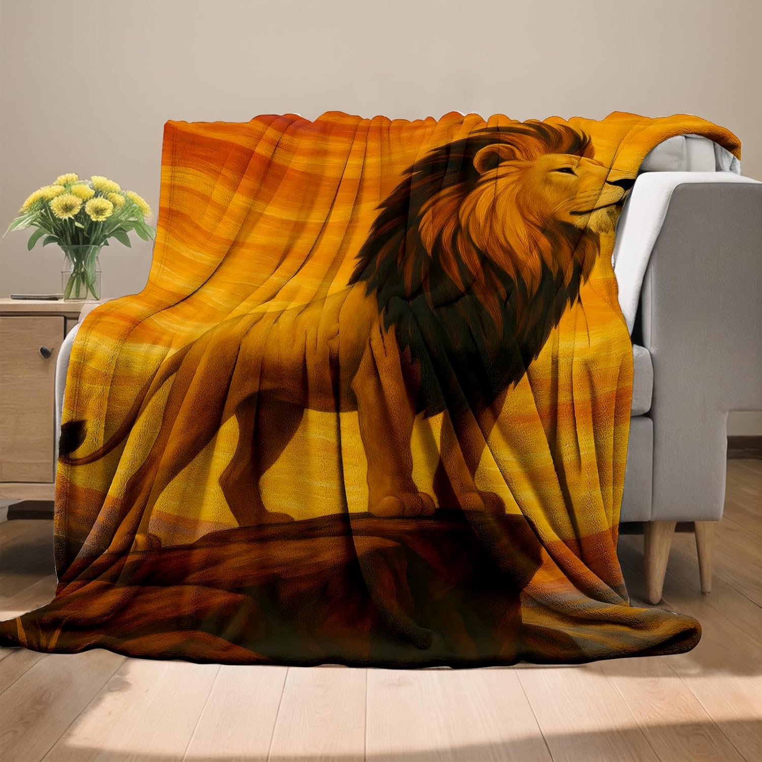 Majestic Lion Blanket, Flannel Throw Blanket Soft Cozy Lightweight Blankets for Adults Women Kids Home Decor for Sofa Couch Bed 60x50 Inch - Image 2