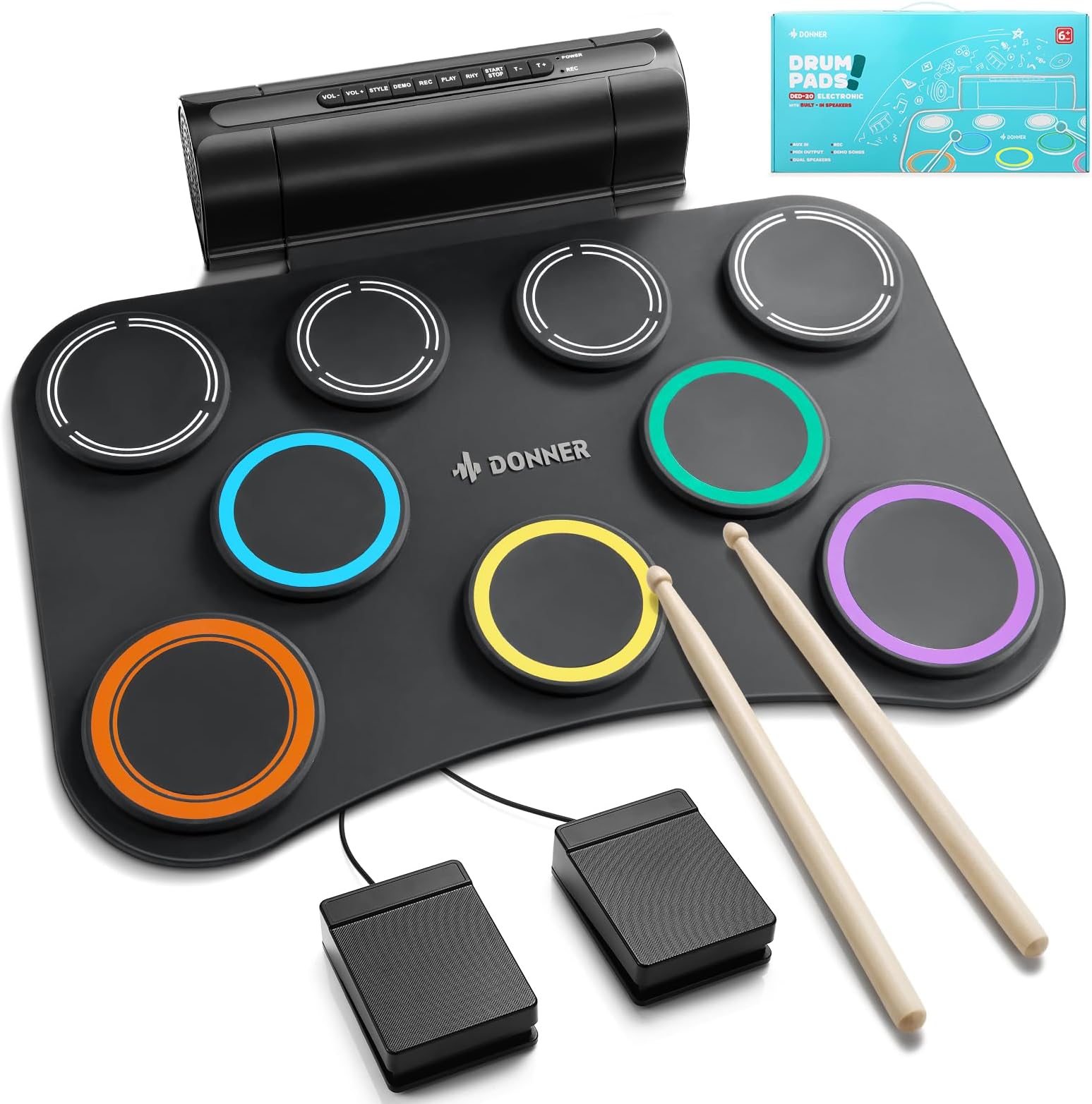 Electric Drum Pad, 9 Pads Electronic Drum Set Roll Up Quiet Drum Pad Built-in Speaker, 40 Drum Lessons Included, Kids Holiday & Birthday Instrument Toys