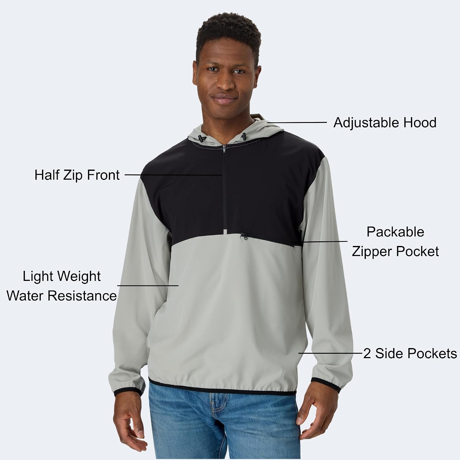 Hanes Men's Rain Jacket, Moves Packable Hooded Lightweight Water-resistant Coat Zip Up Hooded Jackets for Men