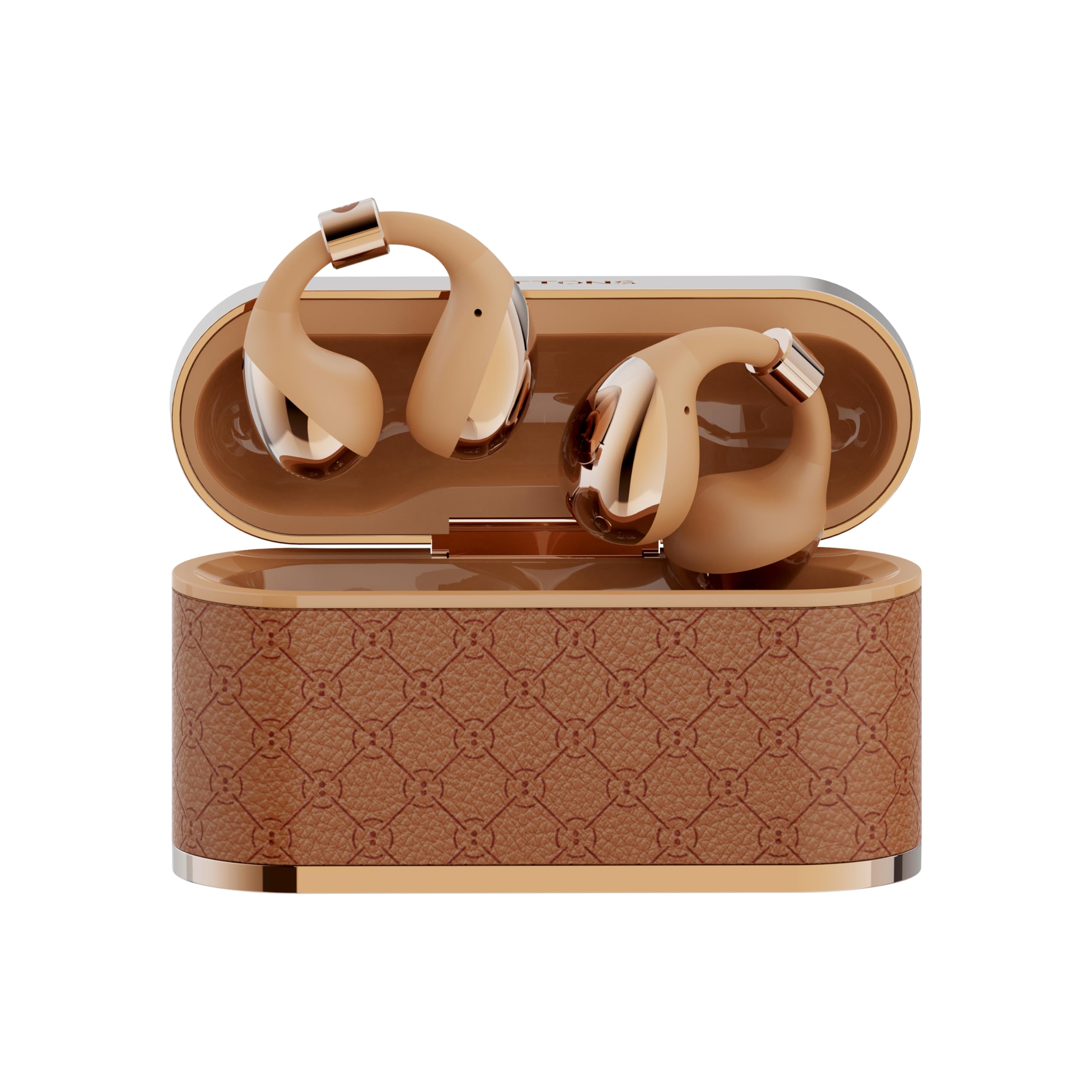 gold clip-on earbuds with titanium drivers for clear calls