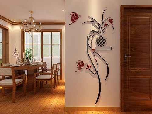 Miniatura 3 de Murales de pared planta en maceta 3D para salón o recámara sofá telón de fondo calcomanías de regalo decoración de hogar Plástico Rojo L