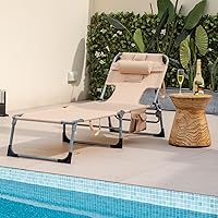 Vista 9 de Generic Byroce - Tumbona plegable, sillón reclinable para patio y césped con respaldo ajustable de 5 posiciones, orificios para los brazos faciales