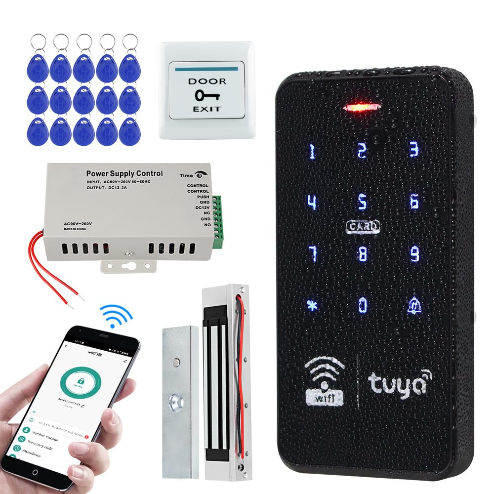 IP68 Impermeabili Kit del Sistema di Controllo di Accesso WiFi Tastiera RFID Touch Password 125KHz 13.56MHz con Blocco Magnetico Elettrico 180KG, Telecomando Intelligente Tuya APP