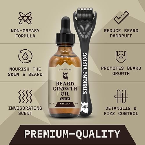 Vista 11 de Striking Viking Aceite para barba con biotina para hombres, 2 onzas líquidas, 1 paquete, sándalo, aceite espesante y acondicionador para el Sándalo