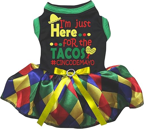 Miniatura 4 de Petitebella I'm Just Here for The Tacos - Vestido para perro (lentejuelas negrasverdes, mediano)