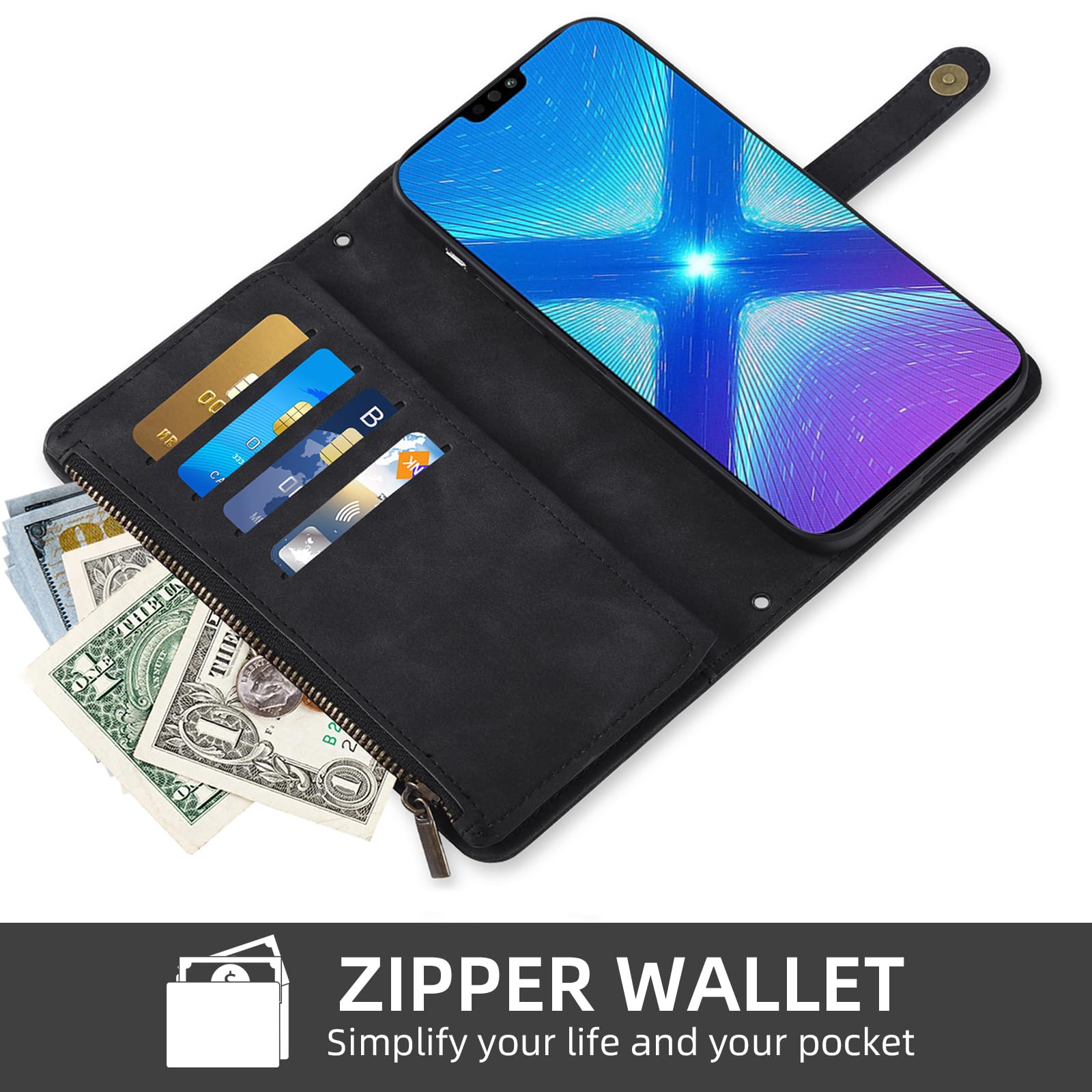 Cover per Huawei Honor 8X Custodia Cover Pelle Libro Portafoglio con Porta Carte Magnetica Protezione Antiurto Cuoio Flip Case Custodia Cover per Honor 8X, Torre