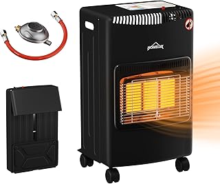Gasheizung für Innenräume,HOMELUX Gasheizung 4200 Watt gasofen für innenräume inkl. Schlauch und Druckminderer,Infrarot Keramikbrenner,Heizstrahler (schwarz)