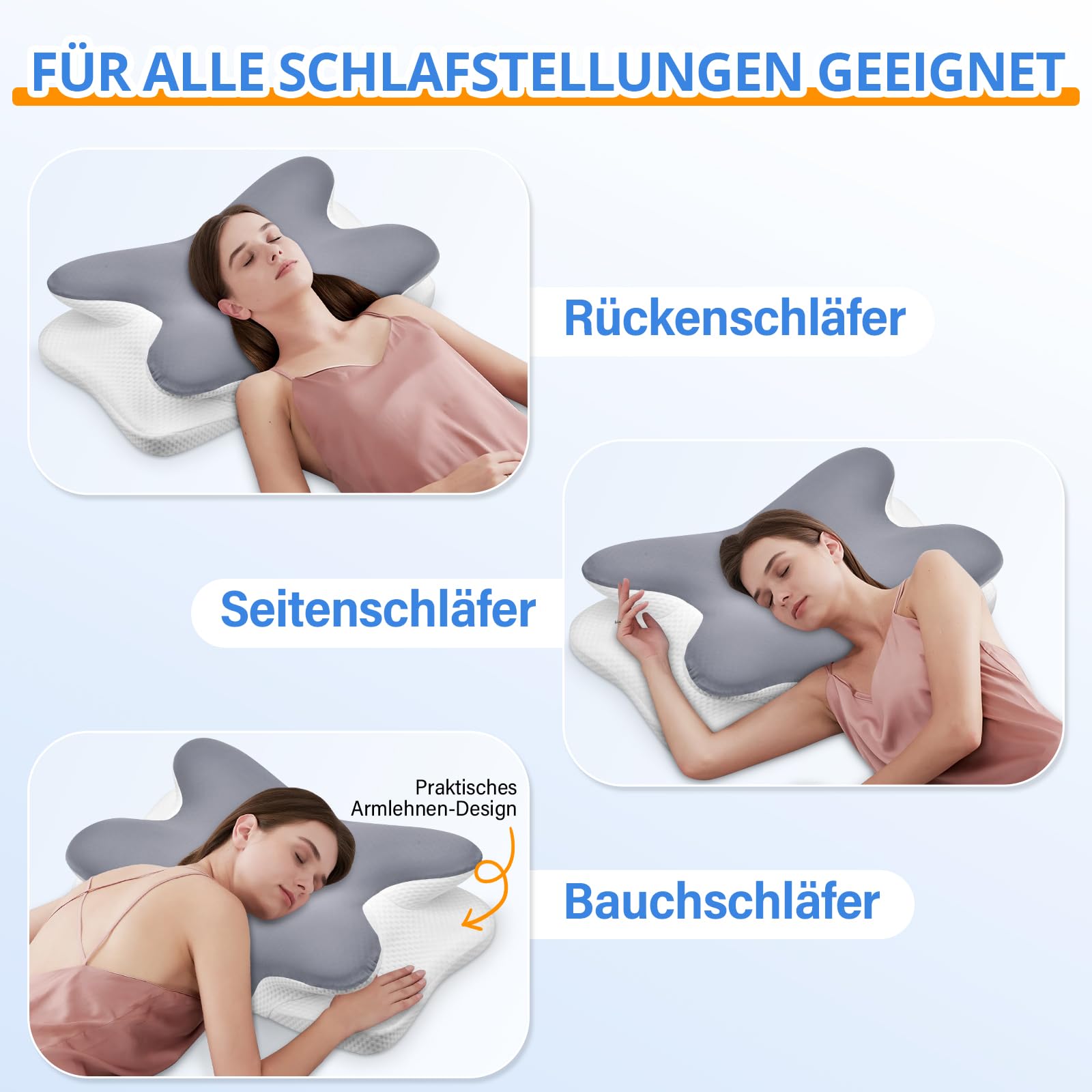 Ehomfory Nackenkissen Kopfkissen Nackenstützkissen Memory Foam Kissen, Ergonomisches Seitenschläferkissen für Seiten, Rücken & Bauchschläfer, 67x37x9/12 cm