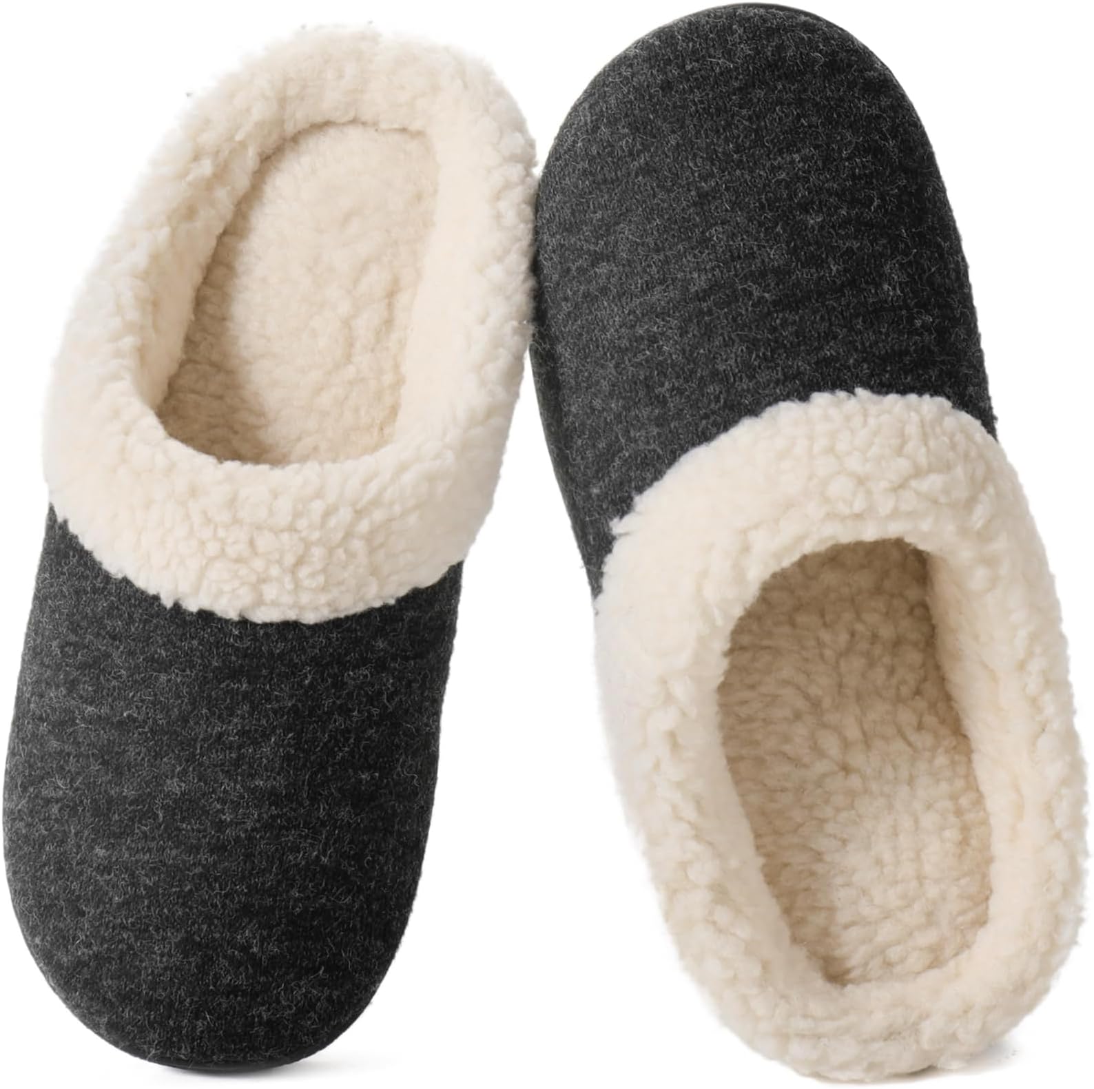 WishcottonWomen's Cozy Memory Foam Slippers Fuzzy Wool-Like Plush Fleece Lined House Shoes w/Indoor, Outdoor Nonslip Rubber Sole Black
