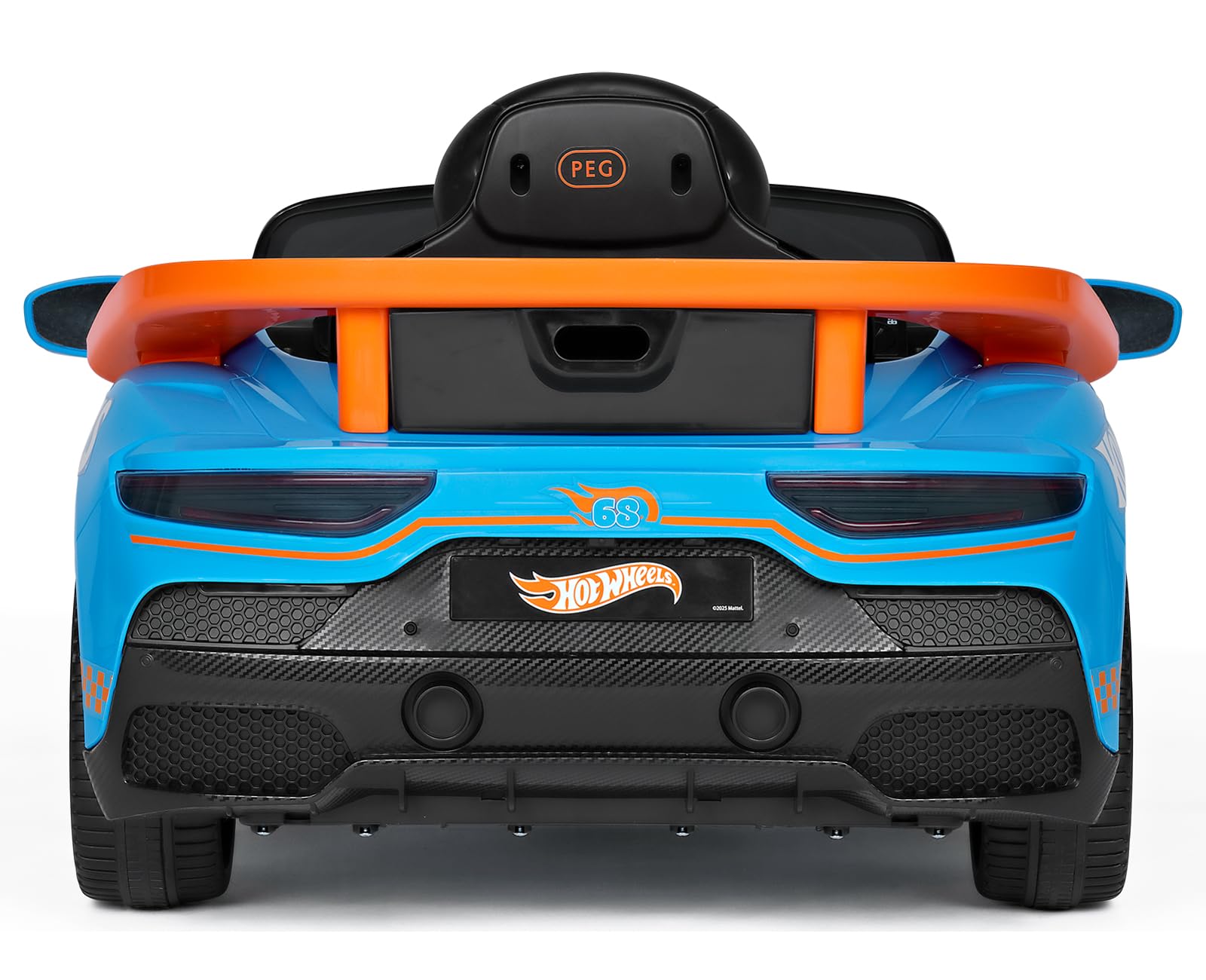 PEG Hot Wheels RC Voiture Électrique 12V pour Enfants avec Télécommande, Conduite Manuelle, Piste Intégrée, Portes Ouvrantes, Lumières et Sons, Âge 18+ Mois