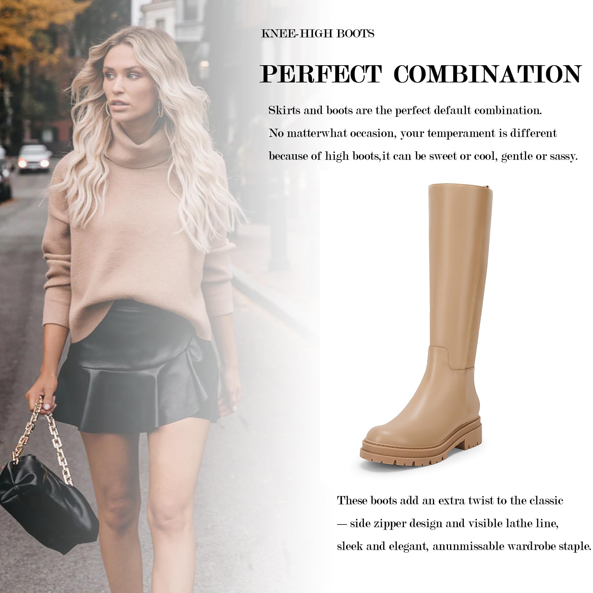 Women's Knee High Platform Boots Chunky Block Heel Side Zipper Fall Boots Winter Riding Boot