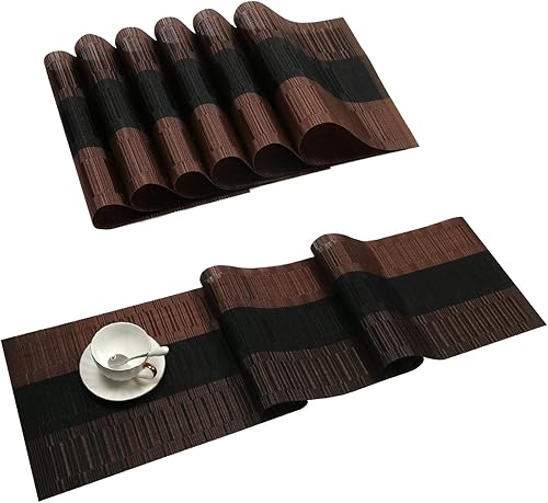 Miniatura 64 de SHACOS - Juego de 4 manteles individuales para mesa de comedor, de vinilo tejido reversible, manteles individuales fáciles de limpiar, Gris