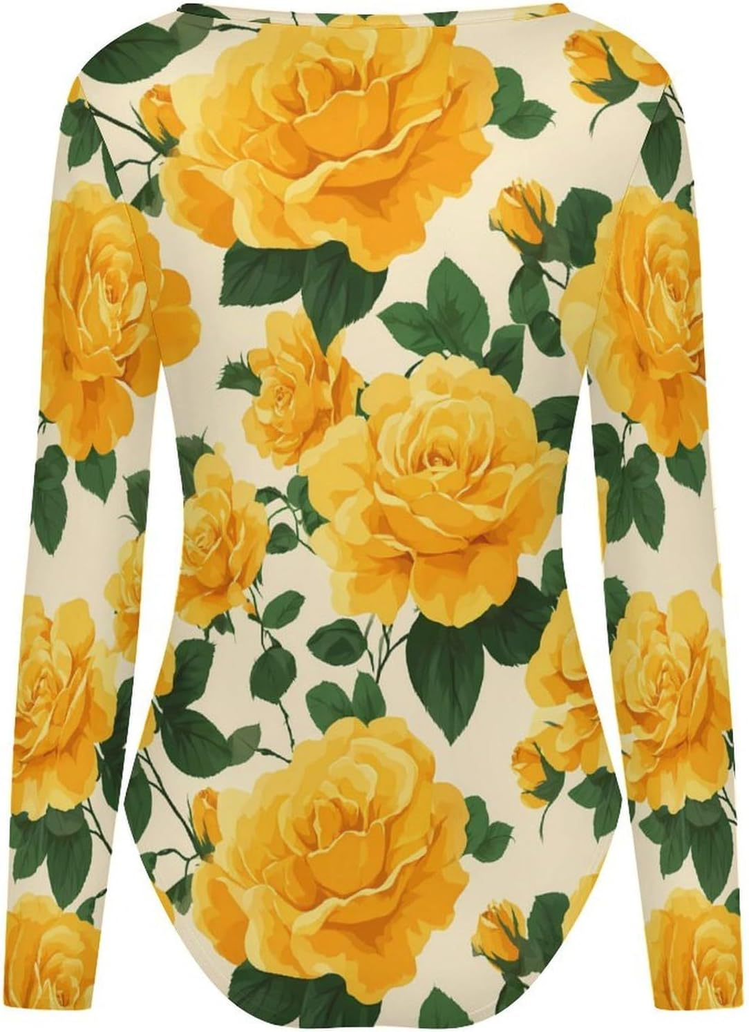 Roses Floral Women's Bodysuits Long Sleeve Top 5XL
