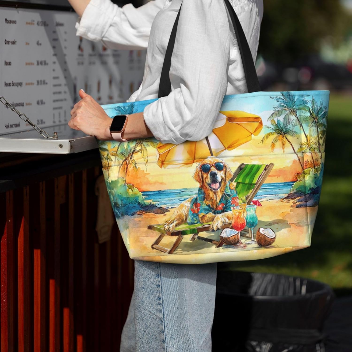 Beach Bags for Women Large Waterproof Sandproof Swim Pool Bag with Dry Wet Seperated Pocket Utility Tote Bag
