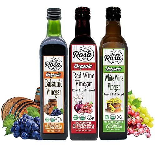 Miniatura 8 de De La Rosa - Vino blanco orgánico, vino tinto y vinagre balsámico, vegano, kosher, sin OMG y sin gluten, ideal para aderezos de ensalada, adobos y