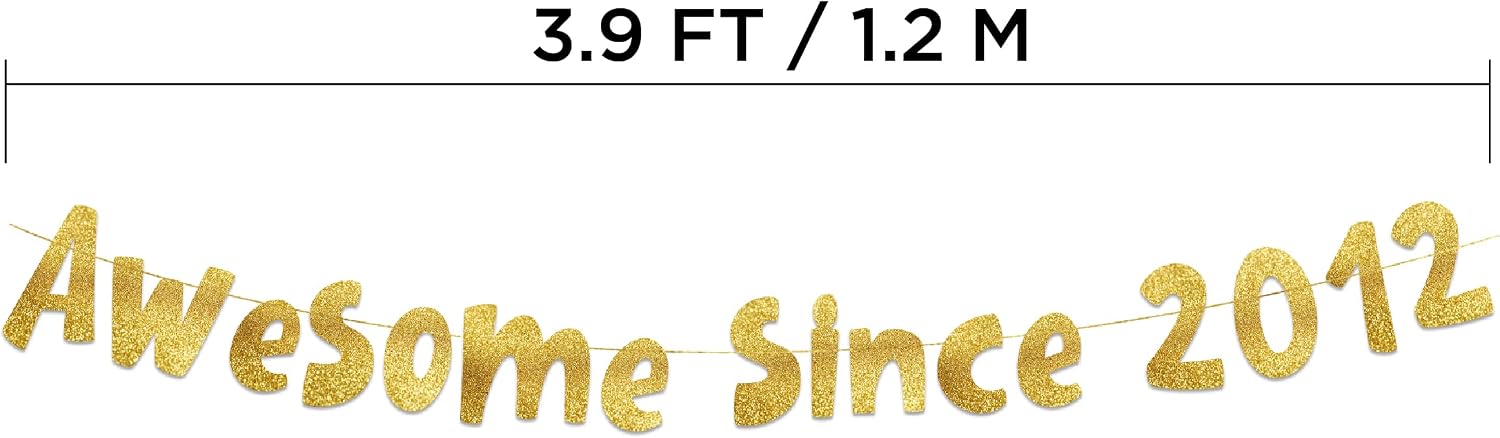 Pre-Strung Awesome Since 2012 Gold Glitter Banner - Funny 14th Birthday and Anniversary Decorations for Teen Boys and Girls - Party Supplies and Gifts image 3