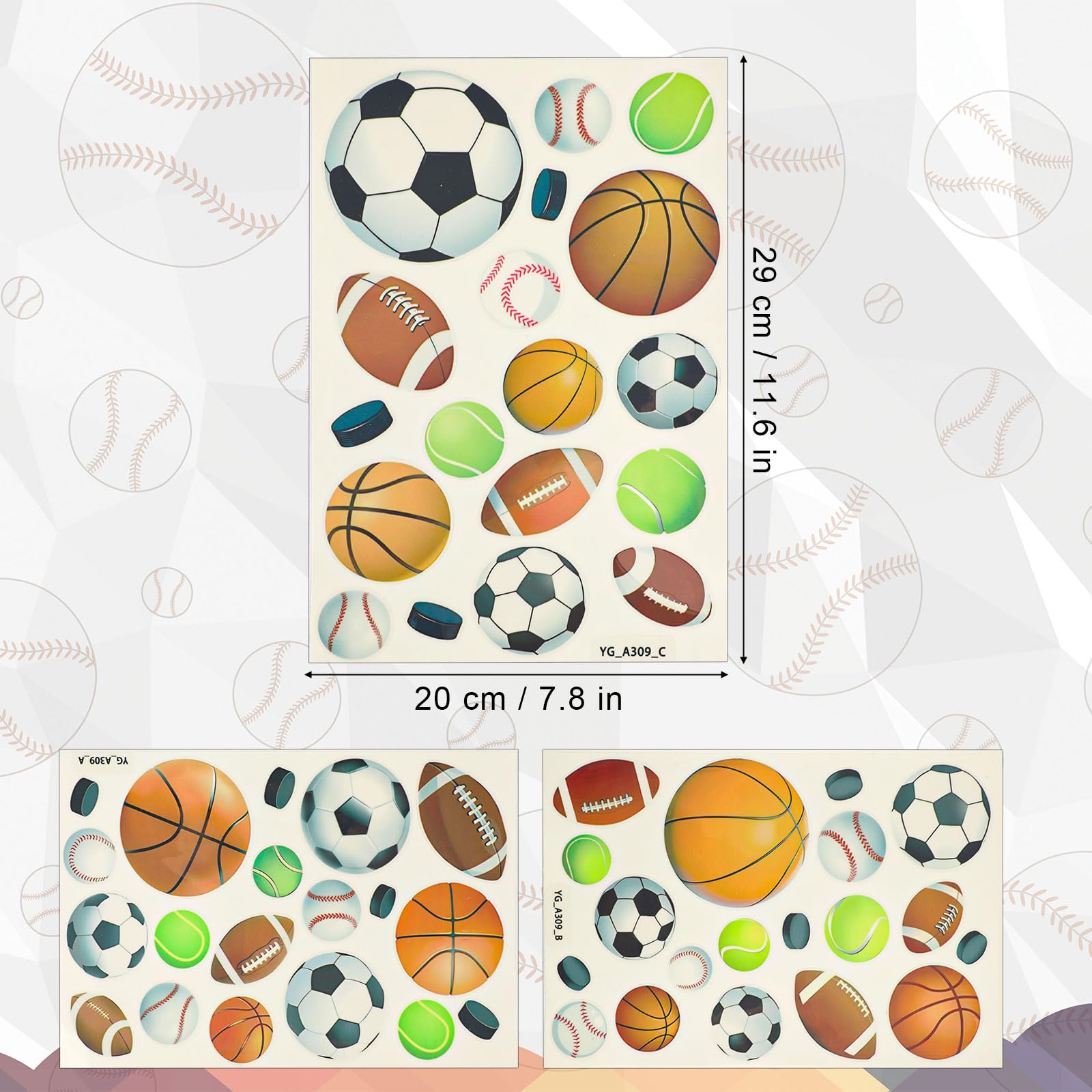Tinoaly 3pcs Glow in The Dark Sports Stickers - Image 2
