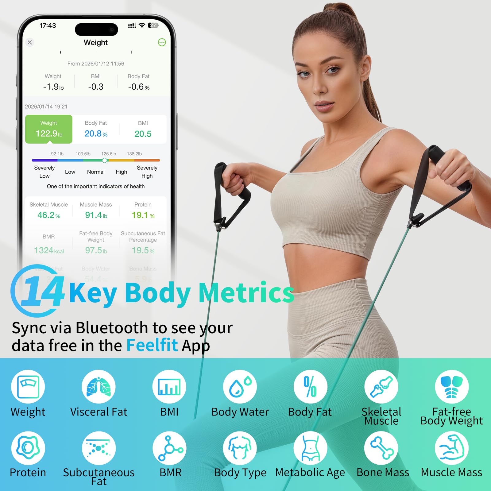LOFTILLA Smart Scale for Body Weight, Accurate Scale with BMI Body Fat Muscle Mass, 8-in-1 Large Display, Digital Bathroom Scales for 14 Body Composition Metrics, Sync with Fitness App - 5