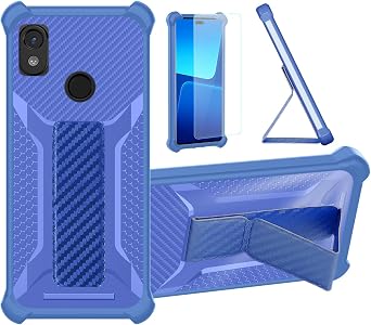 bojioderf Case Compatible for Cat S52 Phone Case Cover [with Tempered Glass Screen Protector] Hybrid Case [Folding Support Magnetic] [Frosted Anti-Fingerprint] Blue