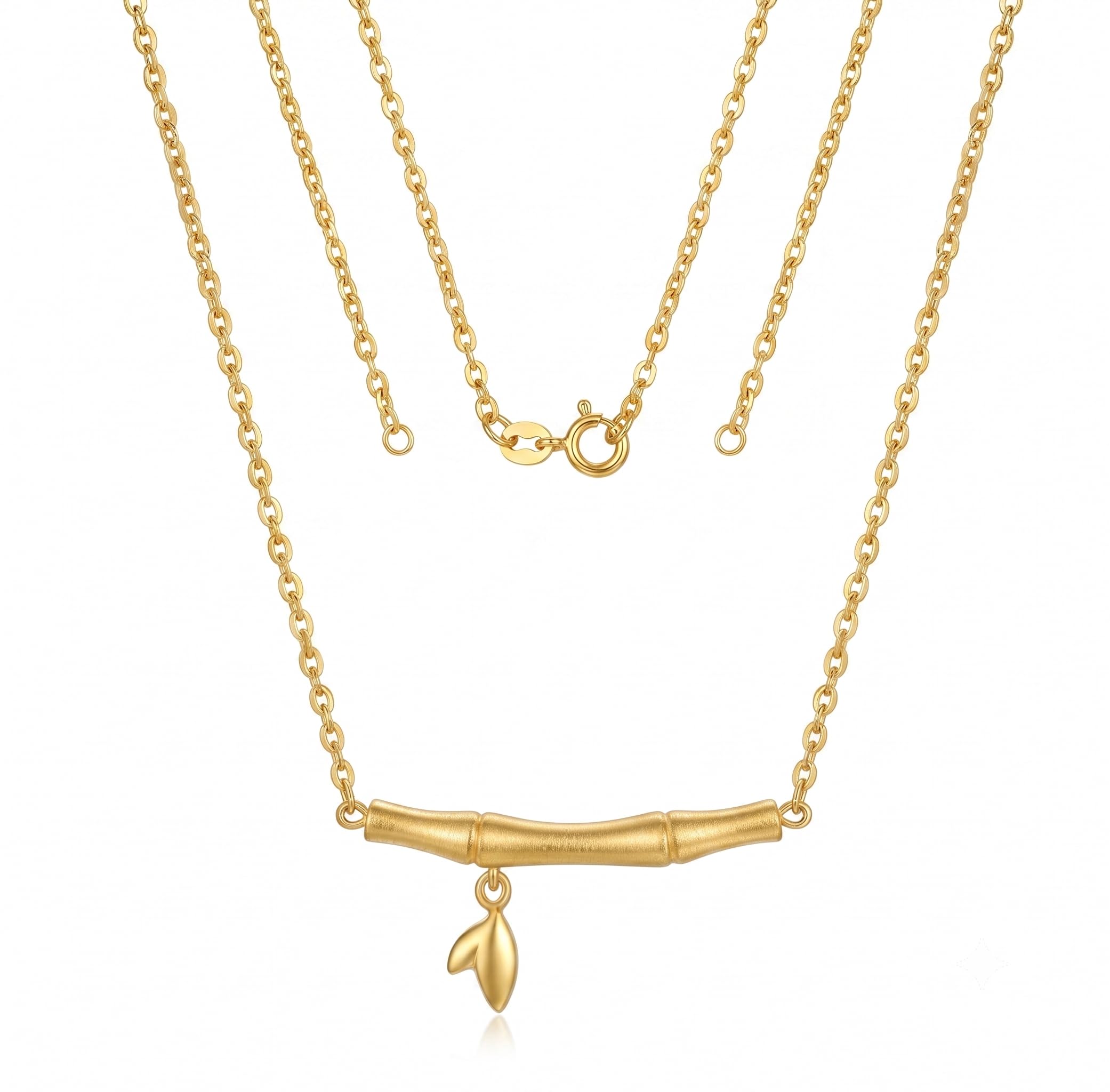 Bamboo Bar Pendant Necklace with Leaf Charm, Gold Tone-image-43