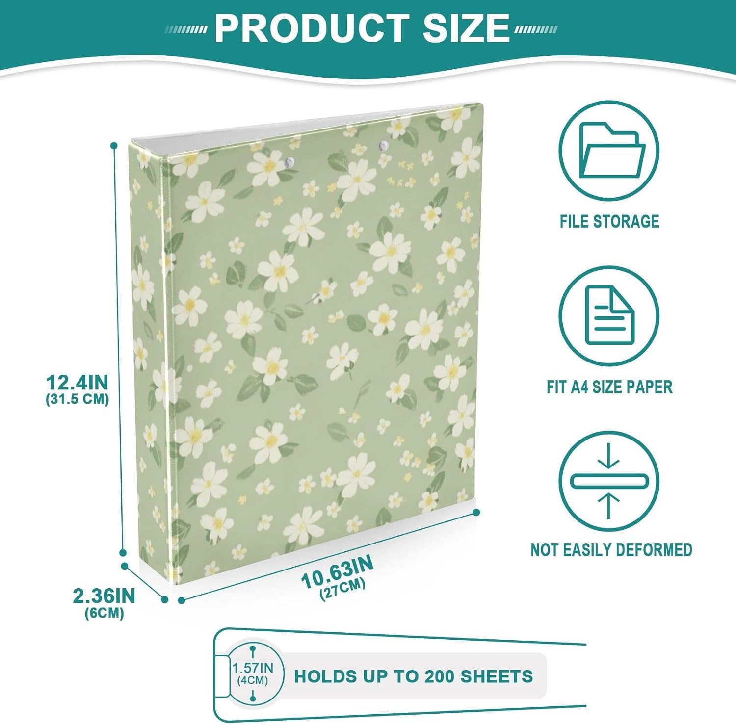Pale Green Yellow Flowers 3 Ring Binders 1.5 Inch Round Rings Clear View Three Ring Binders Versatile Binder for Work School Office Supply 1 Pack