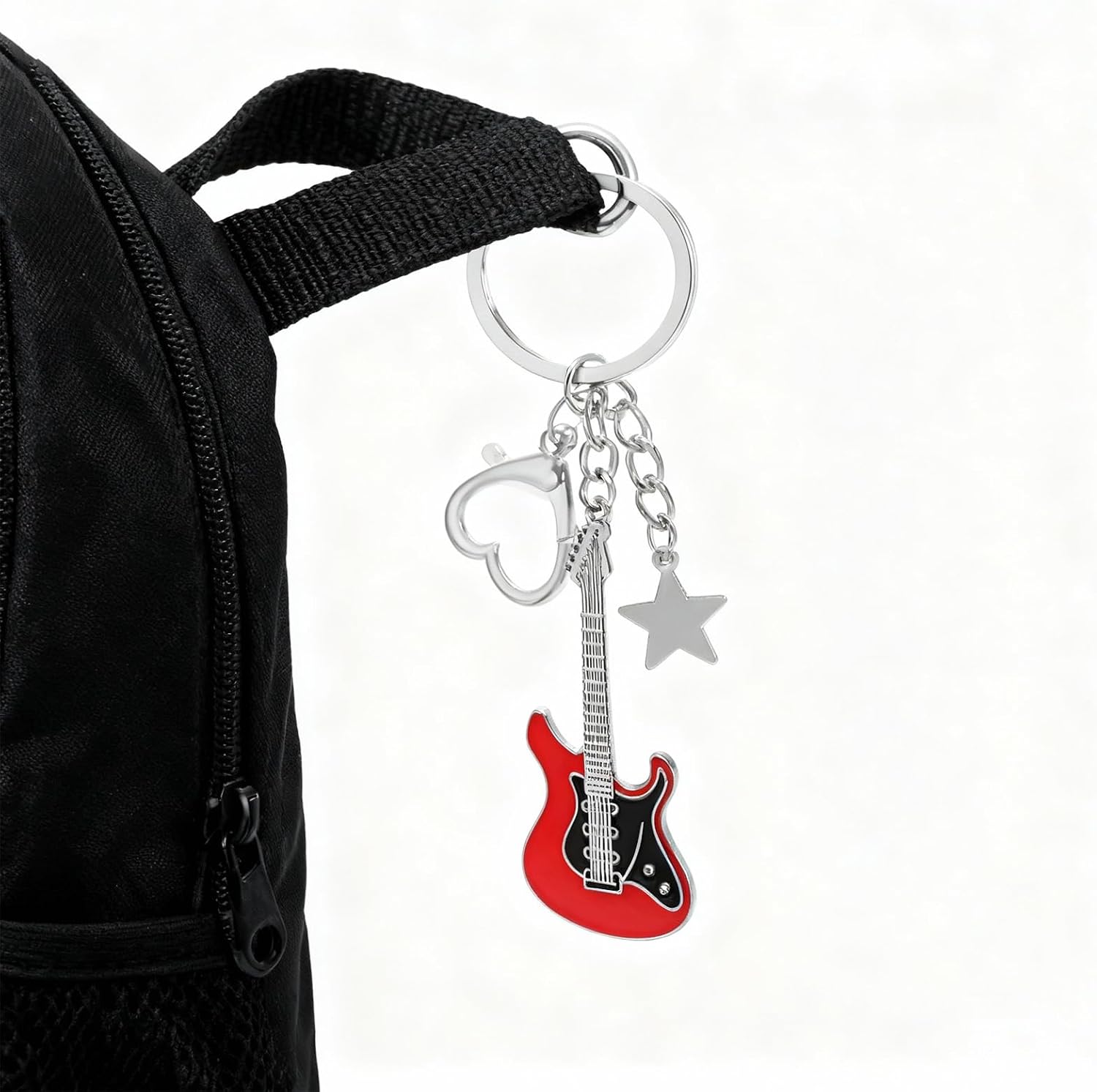 Guitar Keychain for Women Men Guitar Bag Charm with Star Charm and Heart Music Purse Charm Accessory for Backpack image 2