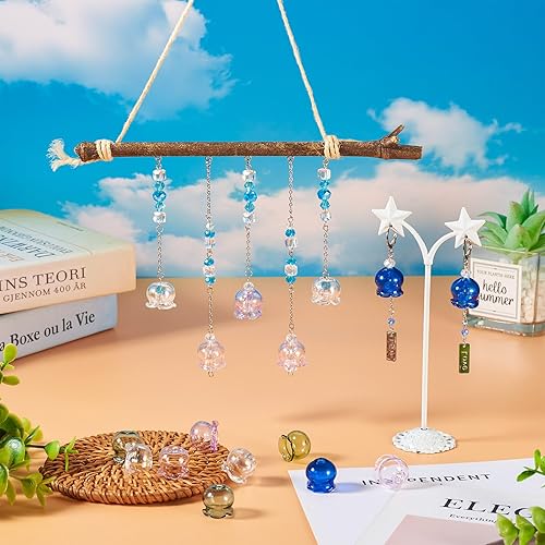 Vista 178 de FASHEWELRY 10 cuentas de cristal hechas a mano, cuentas florales de cristal, cuentas espaciadoras de flores de trompeta transparentes, cuentas